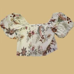 Forever 21 Floral Off-Shoulder Blouse - Cream and Pink